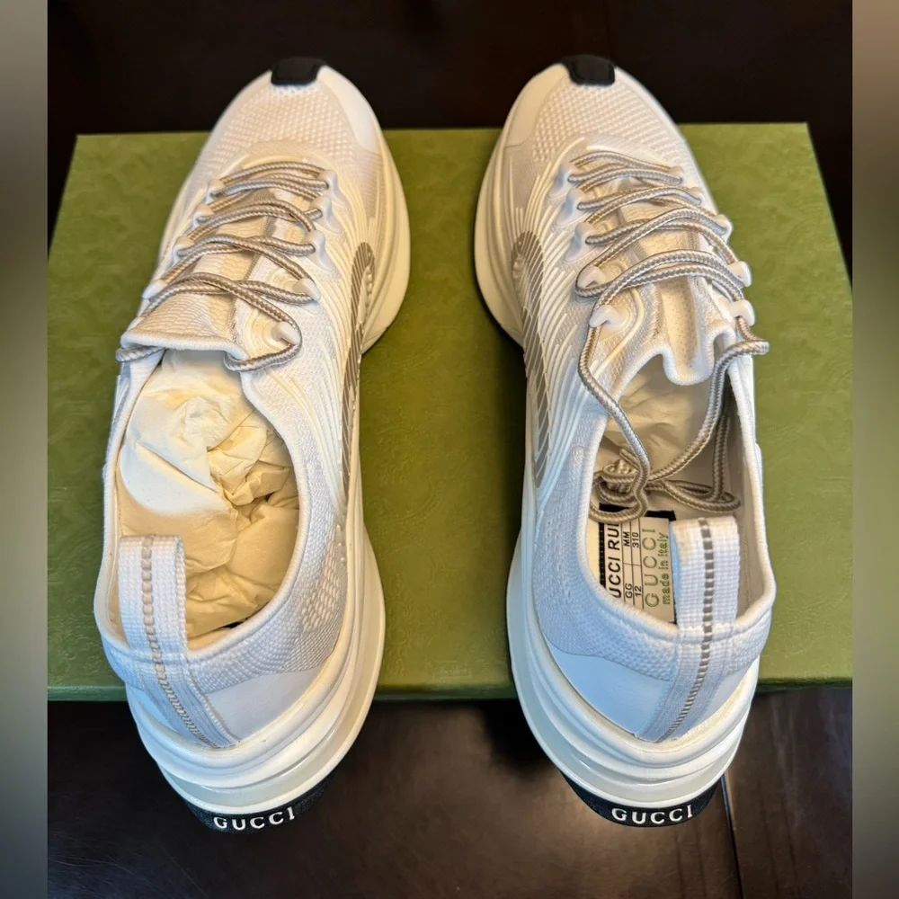 New Authentic Gucci Run GG Logo Sneakers Shoes White Gray Size UK 12 / US 12.5 - Picture 13 of 16